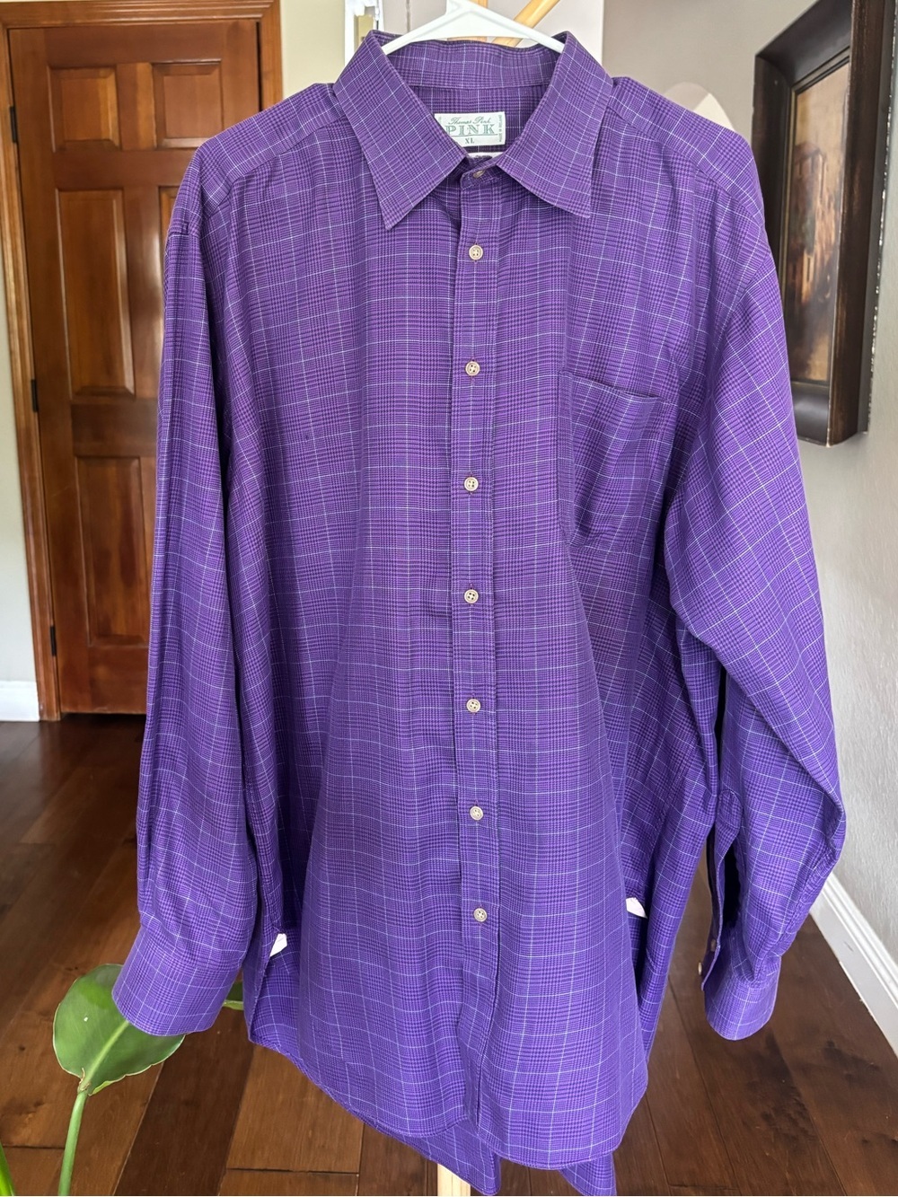 Thomas Pink Finest Twill Purple Glen Plaid Dress Shirt Men's XL - Picture 3 of 13